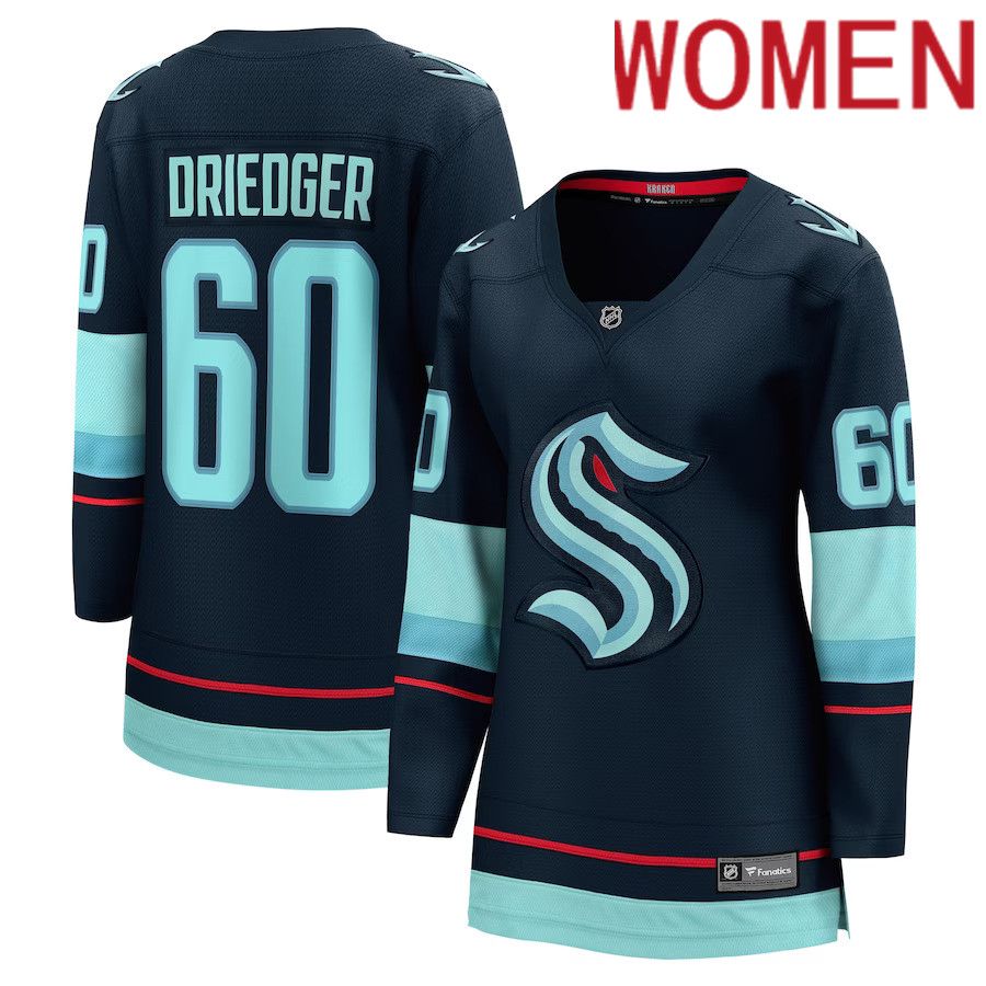 Women Seattle Kraken #60 Chris Driedger Fanatics Branded Deep Sea Blue Home Breakaway Player NHL Jersey->women nhl jersey->Women Jersey